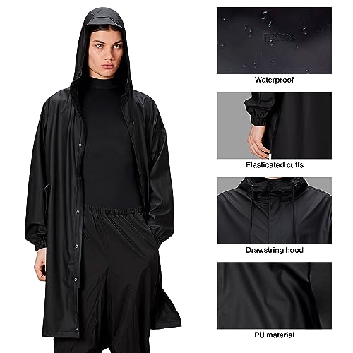 Image of RAINS Fishtail Parka - Waterproof Longline Raincoat, Men and Women | Waterproof PU parka for men and women; 5000 mm water column, welded seams, fishtail hem, hood, windproof, longline coverage