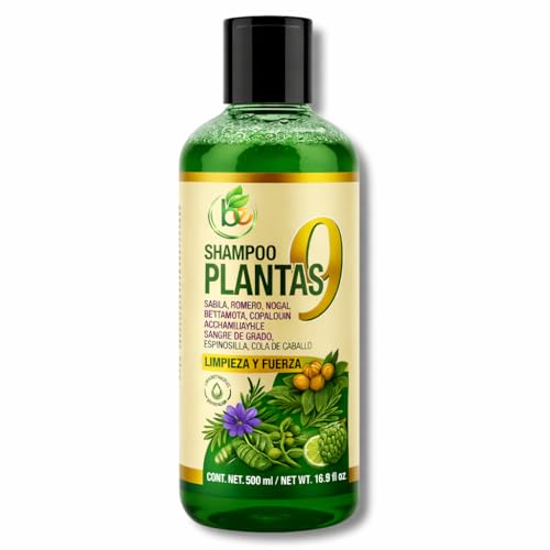 9-Plant Herbal Shampoo 16.9 fl oz&ndash;W/Cacahuananche, Sangre de Grado,Bergamota,Aloe(Sabila),Rosemary & More-Natural Botanical Formula&ndash; Paraben & Sodium-Free&ndash;Supports Strong, Clean & Healthy-Looking Hair