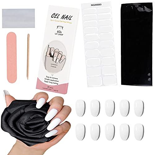 MRTREUP 20PCS Semi Cured Gel Nail Strips, Adhesive Full Wrap Gel Nail Art Sticker with Nail File and Stick（Lamp Required), Waterproof Gel Nail Wrap Stickers Sets for Yourself, Sisters, Mothers