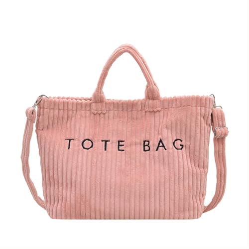 Image of Kawn Korean Tote Bag Aesthetic Corduroy Canvas Handbag for Women Zipper Casual Large Capacity Shoulder Bag with Pockets Versatile Everyday use for College Work Travel & Shopping