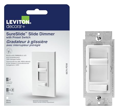 Leviton - Leviton SureSlide Dimmer Switch for Dimmable LED, Halogen and Incandescent Bulbs, 6674-PDW, White