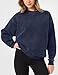FAIABLE Womens Acid Wash Crewneck Sweatshirt Oversized Fleece Heavyweight Sweatshirts Unisex Vintage Cotton Hoodless Pullover for Women Men Y2K Streetwear Fashion 2026 Blue