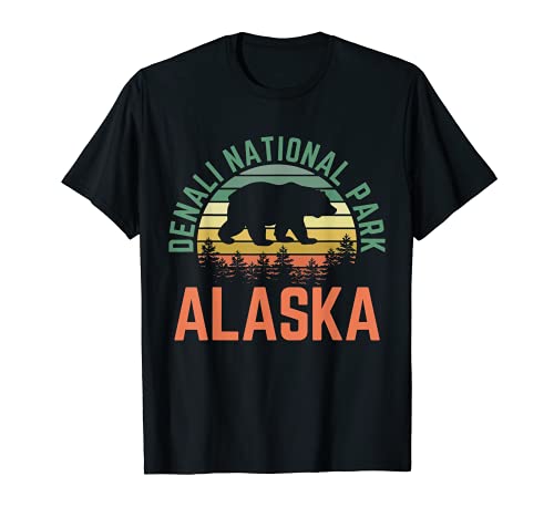 Denali National Park Alaska Bear Hiking Nature Retro Sunset T-Shirt