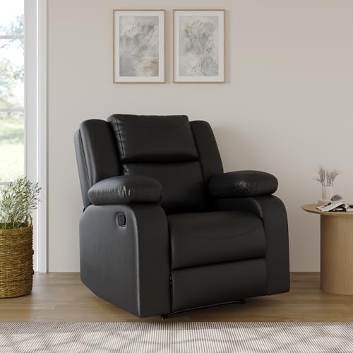 Image of Amazon Brand - Solimo AeroEase Leatherette | Single Seater Sofa Recliner | Manual Recliner (Leatherette Black)