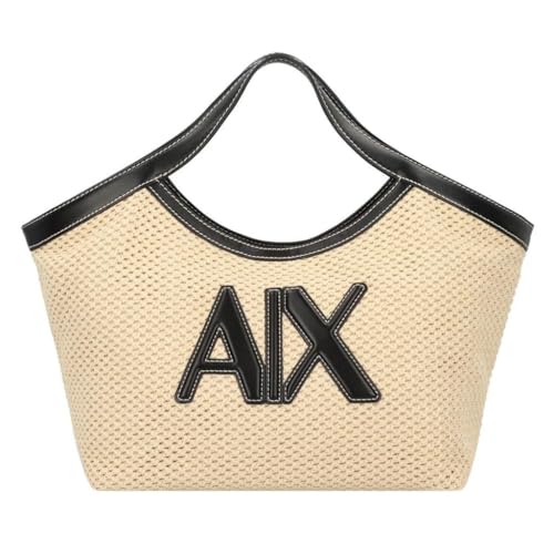 Armani Exchange Women's Sandy Shopping Bag With Large Logo, Natural/Black, One Size