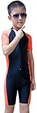 YEESAM Kinder Mädchen Kinder Jungen Sonnenschutz Surfen Anzüge Rash Guard Strand Badeanzug Bademode bescheidener Jumpsuit Einteiler Full Cover lang/Kurzarm Gr. Intl-Medium, Shortorange