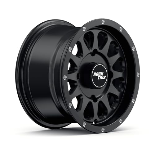 Image of RockTrix RT111 12in ATV Wheel Rim 12x7 Matte Black, 4x156 Bolt Pattern, 4+3 offset, Compatible with Polaris Sportsman RZR Ranger - 4 /156
