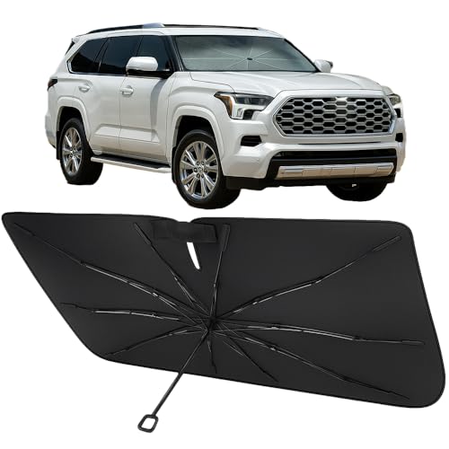 Image of Proadsy Windshield Sun Shade Umbrella for Toyota Sequoia 2023-2026 / Toyota Tundra 2022-2025 2026, Foldable, Soft TPU Handle Spring Structure Crystal Cooling Material Protect Car from Rays & Heat