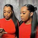 Lagos M Shaped Wig Silky Straight Glueless Wig 150% Density New Trend Lagos Hairline Human Hair Pre Plucked Vietnamese Raw Hair 13x6 HD Invisible Lace Front Wigs with Bleached Knots 26 Inch