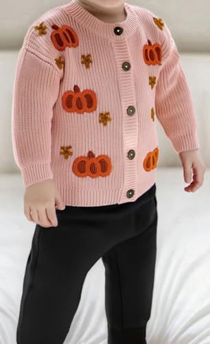 Toddler Boy Girl Pumpkin Cardigan Long Sleeve Button Down Sweater Chunky Knit Baby Halloween Sweatshirt Knitwear2