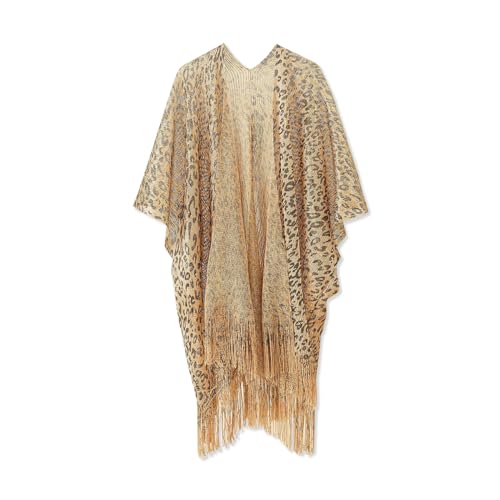 LumiSyne Women Shawls and Wraps Beach Cover Up Leopard Pattern Kimono Cardigan with Tassel Lightweight Sheer Beach Dress Bikini Swimsuit Wrap Smock Style Stole for Party Dresses