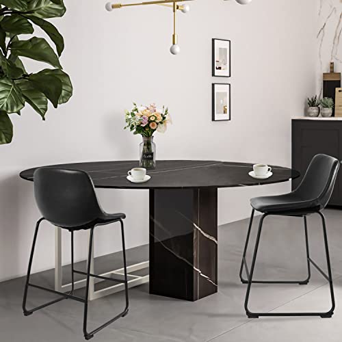 Rfiver Pu Faux Leather Counter Chairs Set Of 2, Counter Stool With Back And Footrest, Modern Armless Counter Height Stool Chairs, Black #TOP2