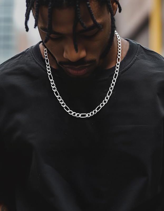 ChainsHouse Stainless Steel Figaro Chains for Men, 4mm/6mm/9mm/13mm Width, 14-30inch Length, Black/14K Gold Mens Necklace Chains, Send Gift Box2