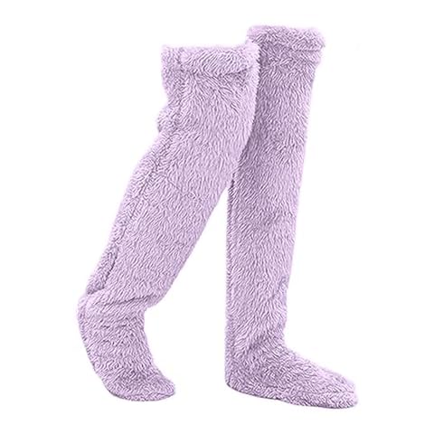 VidFair Sock Slippers Over Knee High Fuzzy Long Socks Plush Slipper Stockings Leg Warmers Winter Home Sleeping Socks-One Size Purple Cover