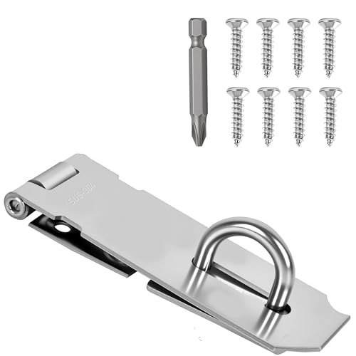 ZYINOZOC 1 Pcs Door Locks Hasp Latch 4 Inch Stainless Steel Safety Packlock Clasp Hasp Lock Latch Hasp Lock Latch for Doors Extra Thick Brushed Finish with Screws (1 Pcs Stainless Steel 4 inch)