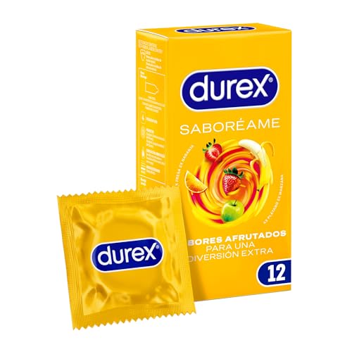 Durex - „Saboreame“-Kondome mit fruchtigen Geschmacksrichtungen - Erdbeere, Banane, Orange und Apfel - 12 Kondome