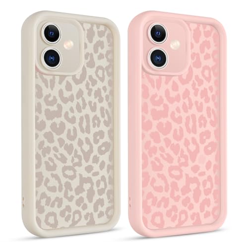 lioscre 2 Pack Cute Cheetah Print Phone Cases for iPhone 17 Case 6.3", Aesthetic Cool Leopard Pattern Design Cover Shockproof Soft TPU Full Camera Lens Protective Funda for Women Girls, White and Pink