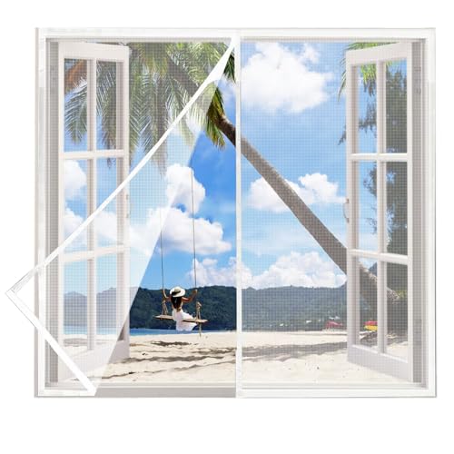pantalla de ventana magnética, 60x180cm Blanco Cortina de ventana de cierre automático, antiinsectos, moscas, mosquitos, con imanes y tira adhesiva