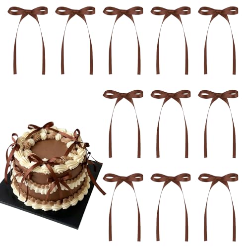 30 Pack Brown Bow Cake Toppers Ribbon Bows for Cake Bow Cupcake Toppers for Love is Brewing Bridal Shower, A Baby is Brewing Baby Shower, Wedding, Engagement, Birthday Party Decorations