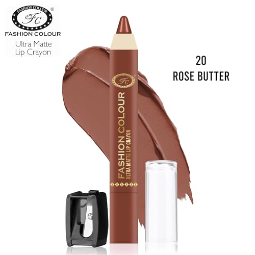 Image of FASHION COLOUR Ultra Matte Lip Crayons With Free Sharpener | Smudge Proof And Waterproof | For Hydration And Moisturization | Long Lasting Lipwear with Matte Finish, Cruelty-free and Paraben-free - 2.5 gm(Rose Butter)