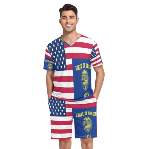 Camisa de pijama corta para hombre con diseño de bandera de Oregón