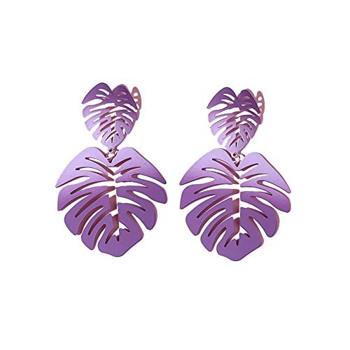 Pendientes de hoja de palma tropicales y Monstera dorada con diseño bohemio para mujer