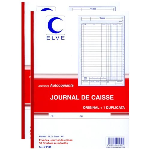 ELVE Lot de 2 Manifolds Journal de caisse 297 x 210 mm 50 feuillets dupli
