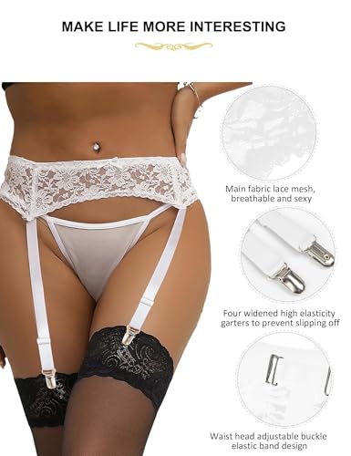 Image of Women Floral Lace Garter Belt Plus Size Mesh Suspender Belt Set with 4 Straps Metal Clip for Thigh Highs