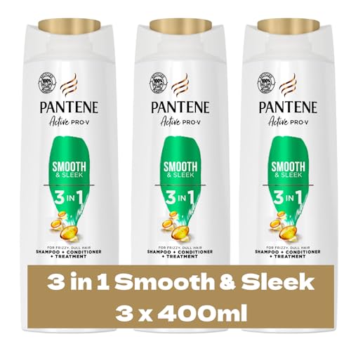 3 x 400mL | Pantene Active PRO-V 3 in 1 Shampoo+Conditioner+Treatment Smooth & Sleek for Frizzy, Dull Hair 400ml
