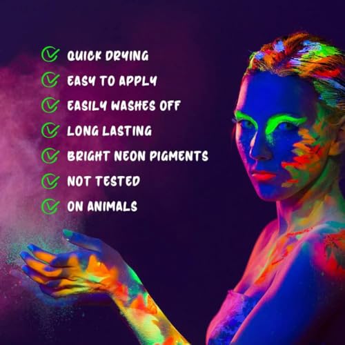 URAQT Glow Paint, 15 Colori Pittura Corpo Face Painting, Color Body Paint Trucchi Neon, Sicuro e Non Tossico, Trucchi Fluo Truccabimbi per Halloween, Feste, Cosplay