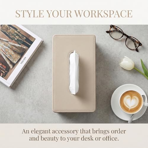 ASOUUNLD Kosmetiktücherbox Taschentuchbox aus PU Leder mit Magnetverschluss Rechteckige Tissue Box mit Streifendesign Tücherbox Beige Taschentuchspender für Wohnzimmer Büro Küche (25,3x13,8x11,5 cm)