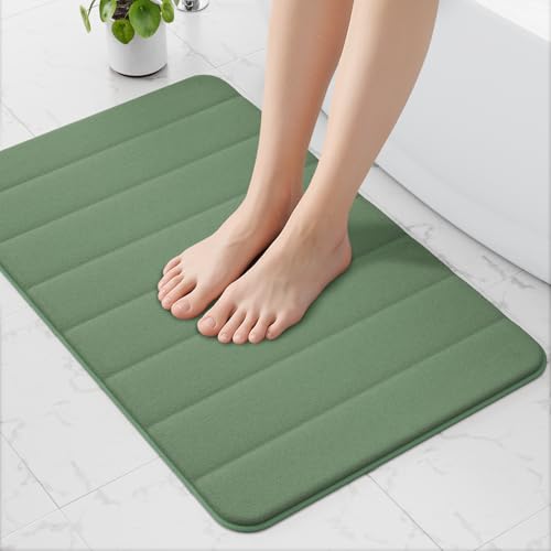 wyewye Tapis de bain en mousse à mémoire de forme ultra doux, antidérapant, super absorbant Vert foncé 50 x 80 cm
