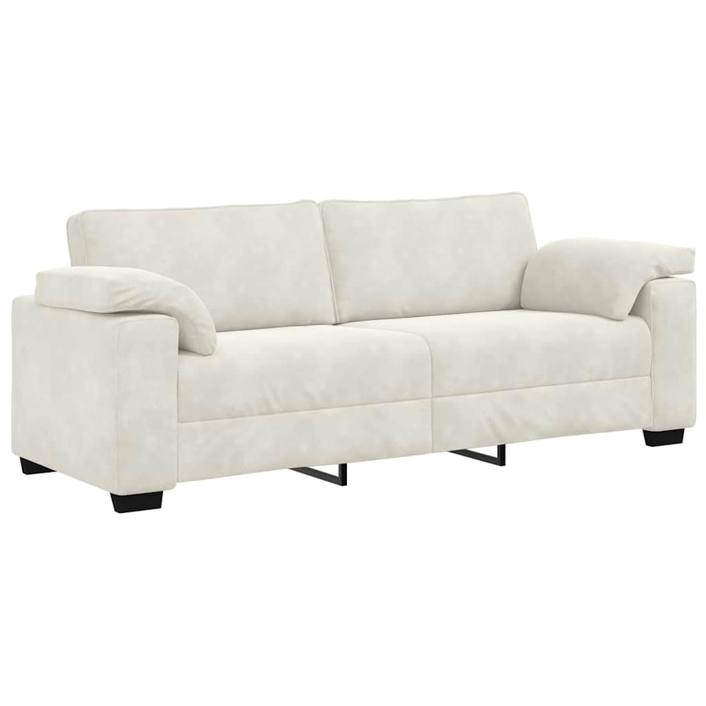 3-częściowy zestaw sof, kremowy aksamit, zestaw do salonu z fotelem, 2-osobowa i 3-osobowa sofa, wytrzymała rama drewniana, wygodna tapicerka, luksusowy design do domu