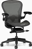 Herman Miller Aeron Chair Size B - Graphite Fully Loaded Adjustable Arm Height Tilt Tension Control Lumbar Support - Repackaged Ergonomic Office Desk Chair