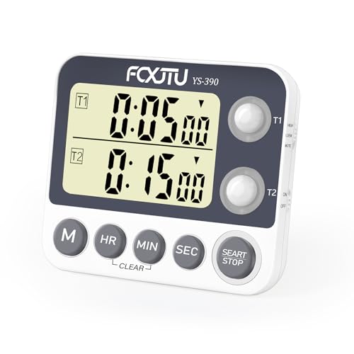 Digital Dual Kitchen Timer with Magnetic Back & Memory Presets, 2 Groups Countdown/Up Stopwatch Timer, 3-Level Volume + LED Alert, On/Off, 100Hr Max for Cooking, Baking (Battery Included)