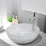 HomeLava Modern Glas Waschbecken Aufsatzwaschbecken Rund Waschschale Design Handwaschbecken mit Ablaufgarnitur für WC Badezimmer