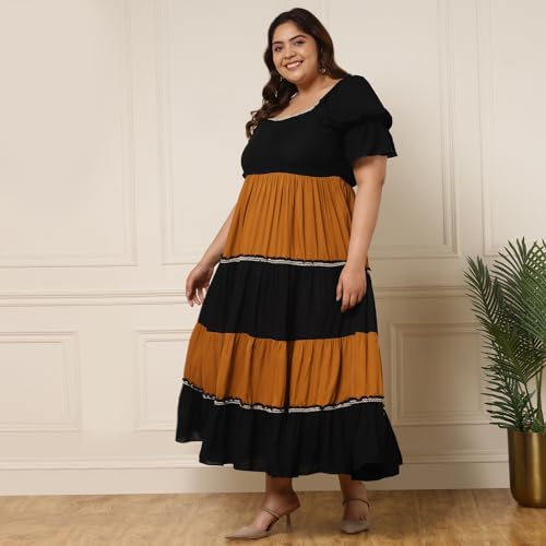 Image of DEEBACO Women's Solid Rayon Fit and Flare Midi Dress for Woman Festive Fancy|Casual Trending Stylish Long One Piece Dresses Women Western Short Sleeve (Multicolor)