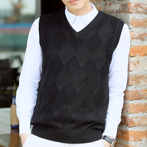 Mens Slim Fit Sleeveless Sweaters Casual Argyle V-Neck Vest Pullover Knitted Sweater Vests2