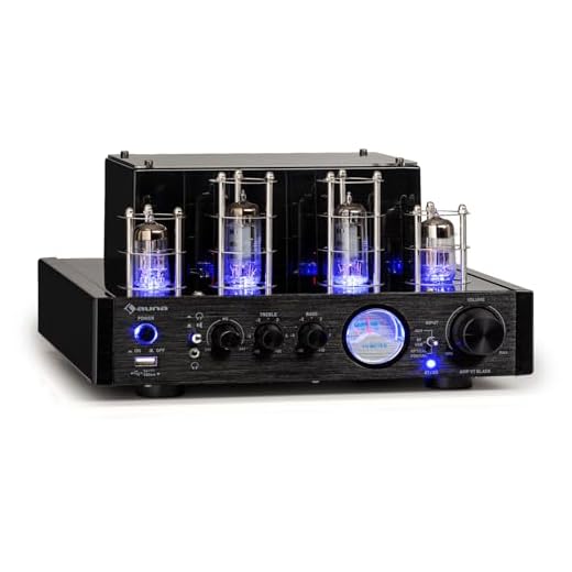 Auna Amp VT - Amplificatore valvolare, amplificatore HiFi, 2x35W RMS, amplifier stereo BT, ingressi Ott./Coas./AUX, nero