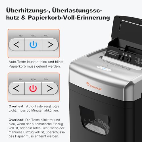 Bonsaii 120 Blatt Aktenvernichter mit Automatischem Einzug, P-4 Partikelschnitt, Extrem Leise mit 62dB, 23-Liter-Behälter und 4 Rädern, Autofeed-Mikroschnitt-Schredder für das Büro(C233-B)