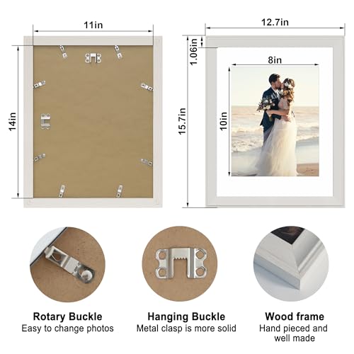 Image of iRahmen 11x14 Vintage Picture Frame with Mat 8x10 - High Definition Tempered Glass Wooden Photo Frames for Wall Mounting (Cream, Set of 4)