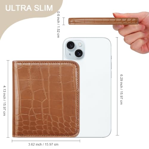 Image of Crocodile Wallets Women Small RFID Blocking Credit Card Holder | Luxury Alligator Faux Leather Thin Bifold Croc Womens Wallet Ladies Mini Purse with Coin Pocket, Brown