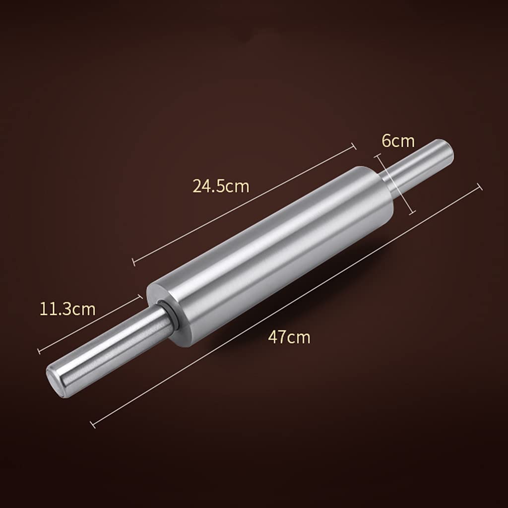 Rodillo De Amasar, Varilla De Masa De Acero Inoxidable con Superficie Antiadherente con Asa, Rodillo Antiadherente Suave Y Ligero para Hornear Galletas, Pizza,47 * 6cm
