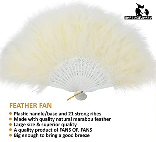 FANSOFFANS Marabou Feather Hand Fan 45cm, Fancy Dress Wedding Party Favour Gift Outdoor Vintage Dance Photoshoot (Ivory)