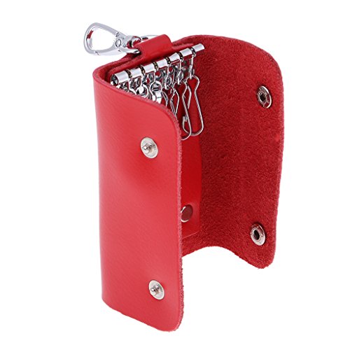 Preisvergleich Produktbild Bonarty Frauen Männer Echtes Leder Auto KeyChain Kartenhalter Brieftasche Fall Schlüssel Organizer Tasche - rot, 10 × 6 × 2 cm