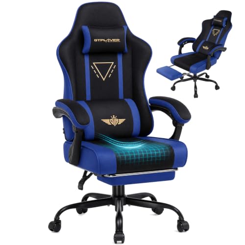 Image of GTPLAYER Video Gaming Chair Fabric, Ergonomic Computer Chair with Footrest and Pocket Spring Cushion, Height Adjustable Video Gamer Chair with Lumbar Support for Adults, Blue