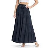 Alaoo Faldas Largo para Mujer, 2 en 1 Cintura Elástica Alta Falda Larga Bohemia con cordón,Maxi Falda Largos Línea A para Vacaciones Playa Casual Talla única,Azul Marino
