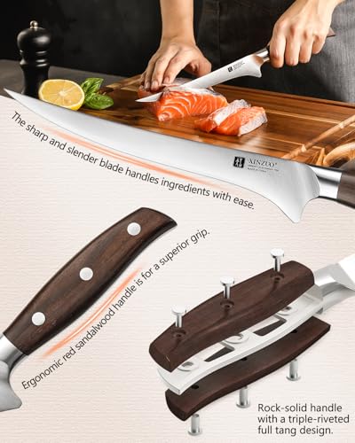 Miniatura 3 de Xinzuo 18,1cm Cuchillo De Filete Acero Inoxidable Alemán 1.4116, Profesional Cuchillo De Filetear Afilado, Cuchillo Para Pescado Cocina Fileteador Y Para Deshuesar -Mango De Red Sandalwood