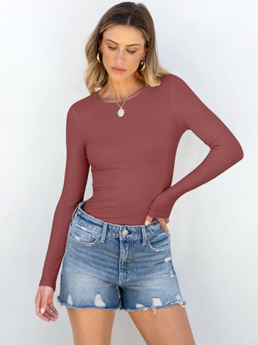 Image of ANRABESS Women Long Sleeve Shirts Rib Knit Slim Fit Tops Basic Tee Spring Outfits Casual T-Shirt Underscrubs Layer Clothes