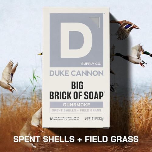 Image of Duke Cannon Supply Co. Extra Large Bar Soap - Men's Natural Bar Soap with a Masculine Scent - Spent Shells + Field Grass - Body Soap for Men - All Skin Types - Big Brick of Soap - Gun Smoke (10 oz) | Spent Shells + Field Grass Scent - Triple-Milled Men's Bar Soap - Deep-Cleansing Bath Bar